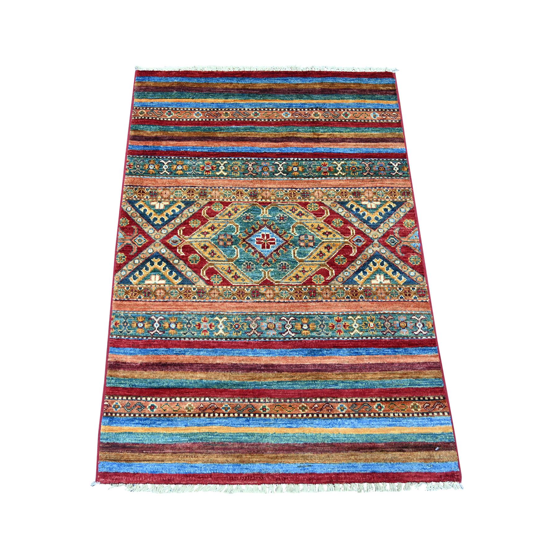 Crimson Red, Afghan Super Kazak with Khorjin Design, Hand Knotted, Pure Wool, Vegetable Dyes, Sample, Mat, Oriental Rug